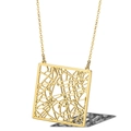 Golden square city map necklace with intricate hollow cutout patterns and shadow - Paris France / Gold