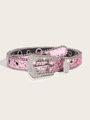 Close-up of pink sequin belt with rhinestone buckle and shimmering metallic details - 103cm(Size S) / 2.3cm Wide/Rhinestone Buckle Beaded Edge / Pink