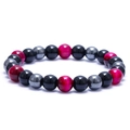 8mm tiger eye and hematite beaded bracelet with vibrant magenta and black obsidian stones - Red Tiger Eye & Hematite Elastic Style (Style-07)