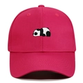 Detailed embroidery of a panda on a rose red cotton baseball cap with curved brim - Rose Red