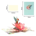 3D pop-up hummingbird and pink flower greeting card set with envelope and dimensions - Hummingbird & Flower