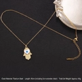 Collana Mano di Fatima dorata con occhio blu e cuore bianco su sfondo in pelle nera - Stile 4 (A1205)