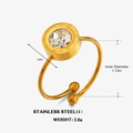 Adjustable golden stainless steel ring with Roman numerals and central white crystal - Round Roman Numerals Zircon Style (ZN1936) / Gold Round Zircon Ring