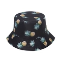Detail view of tropical pineapple print on black cotton summer bucket hat - 58cm / Black Pineapple (J)
