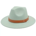 Mint green wool fedora hat featuring a brown leather band with a golden rivet detail - M (56-58cm) / Mint Green