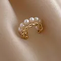 French vintage double layer ear cuff with white pearls and twisted gold rope design - 35011-Gold Double Layer Pearl Twist Single