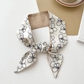 Floral skinny scarf in cream and brown finish with minimalist flower and text print - Line Floral