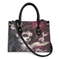Halloween purple tote bag with gothic skull girl and raven print plus shoulder strap - Purple Hourglass Rose Girl - Black Strap