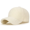 Winter warm off-white lamb wool baseball cap with a soft plush texture and curved brim - Adjustable / Light Beige
