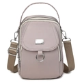 Chic mauve nylon crossbody phone bag with three-tier zipper pockets and adjustable strap - Gray