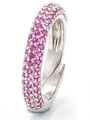 Silver ring with three rows of pavé-set pink cubic zirconia in a minimalist style - Adjustable Open / Silver - Red Zirconia