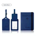 Dark blue PU leather travel set featuring a passport cover and matching luggage tag - Set / Dark Blue