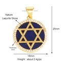 Nature Lazurite Stone gold star pendant with clear crystals, 25mm height for DIY jewelry - Gold Lazurite Hexagram