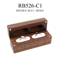Double slot walnut wood ring box with beige velvet interior for wedding storage - No Engraving / Beige Lining