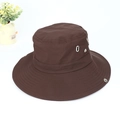 Outdoor wide brim dark brown hiking sun hat with metallic vents and snap buttons - One Size / Coffee