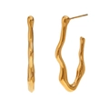 Elegant 18K gold-plated stainless steel earrings with irregular liquid wave design - Gold