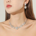Elegant silver-tone bridal jewelry set with oval crystal necklace and stud earrings - Oval Diamond Silver 2-Piece Set(DTN14027225S)