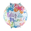 18-inch round aluminum foil balloon with colorful butterflies and Feliz día Mamá text - 18 Inch Butterflies Flying Round Happy Mother's Day (F3386)