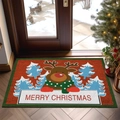 Red Christmas reindeer entrance mat with Merry Christmas text on wooden floor - 40x60cm / Style-Reindeer Xmas Tree