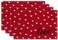 Set of 4 red linen placemats with white hearts and Love script for Valentine's Day decor - Linen / Red Heart Style 1 (1)