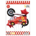 Fire truck and racing tire foil balloon 5-piece set for kids transport party - Fire Truck 5-Piece Set