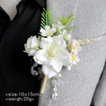Witte zijden huwelijks boutonnière met kristallen kralen op grijs pak, 10x15cm - Boutonniere - Wit