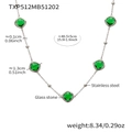 Stainless steel necklace with square cut green glass stone pendant 40.5cm length - Necklace / Silver-Green