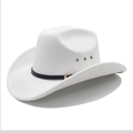 White wool felt cowboy hat with black leather band and metal ventilation eyelets - M (56-58cm) / White