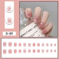 Pink gradient press-on nails with ocean wave blush, pearls, and gold foil accents - Pink Gradient Pearl Crushed Stone Style (D-89) / 24 Pcs/Set