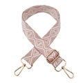 Detail of bohemian geometric pattern bag strap with golden metal swivel hooks - Gold Buckle / Beige Pink Triangle