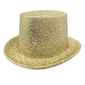 Detail shot of a shiny gold top hat featuring metallic woven texture and sequin sparkle - M (56-58cm) / Light gold