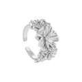 Elegant S925 sterling silver floral ring with sparkling diamonds and textured finish - Adjustable Open / White Gold