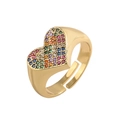 Böhmischer goldener Ring mit herzförmigen bunten Zirkoniasteinen, verstellbar - 3D Buntes Pave-Herz-Stil (CR0020)
