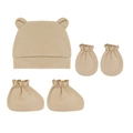 Ensemble 5 pièces pour nouveau-né avec bonnet à oreilles d'ours et moufles beige - Kaki