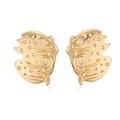 Irregular geometric 18K gold plated earrings with sparkling zircon stones on white background - Gold