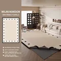 Washable beige chenille rug with black geometric patterns and non-slip backing - Removable And Washable Chenille - Milan Mansion