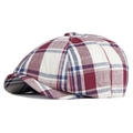 Classic red, blue, and white plaid octagonal beret hat with a structured brim design - One Size 56-58cm / Thin-Wine Red