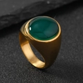 Vintage stainless steel ring featuring gold finish and oval green gemstone inlay - 12 / Gold (Green Gemstone Oval)