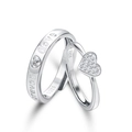S925 sterling silver couple rings set with Forever Love engraving and heart design - Forever Love Pave Heart