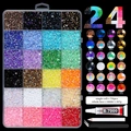 Nagelkunst-Set mit 24 Farben 3mm Strasssteinen, Kleber, Wachsstift und Pinzette - 24 Gitter Deko-Set 06