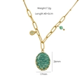 Collana dorata con ciondolo ovale in pietra verde e quadrifoglio, misura 40+5cm - Stile Pendente Ovale in Pietra Naturale