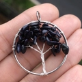 Handmade Tree of Life pendant with silver wire wrapping and deep blue glitter stone - Blue Sandstone