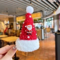 Cute red plush Christmas hat hair clip with Santa Claus figurine and pearl accents - 3# Christmas Hat Clip-Santa Claus Doll