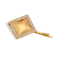 Minimalistische quadratische Haarklammer aus 18K vergoldetem Edelstahl mit Strasssteinen - Polierte Quadratische Seite Strass-Gold