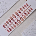 Long almond press-on nails with cherry designs, leopard print, and gold accents - Red Cherry Sakura Leopard Print Style (WY-076) / Multi-piece Box Set