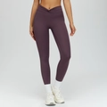 Leggings da yoga viola scuro a vita alta con fascia a V incrociata e vestibilità slim - M / Viola Uva