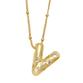 Collier doré avec pendentif lettre V orné de zircons cubiques et d'une chaîne à billes fine - Lettre V