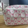 Trousse à crayons en velours côtelé blanc cassé avec nœuds et cœurs pour filles - Nœud Rose (Grand)