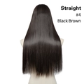Long straight U-part hair extension in black brown shade #4 showing smooth texture - 24 inch / Black Brown (#4)