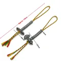 Detail of No. 5 sword pendant with woven cord and size markers for DIY bead counter - 5#